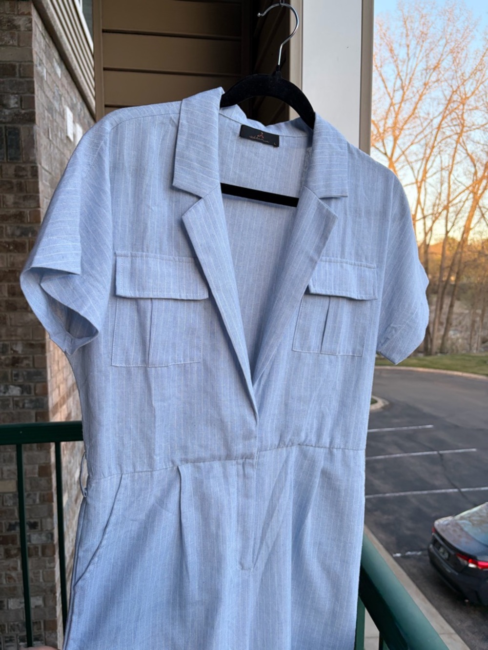 ππ¦Alani Light Blue Linen Blend Jumpsuit NWOT Size L Wide Leg Romper Collared - Picture 10 of 16